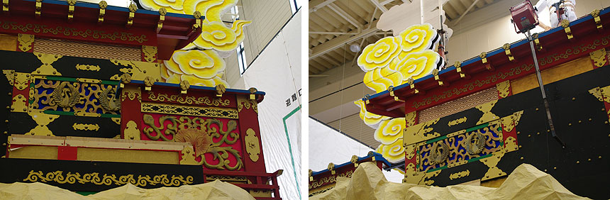 左：相当高い位置を見上げれば、そこもまた緻密な造形で埋め尽くされている…　右：ここで残るはこの空きスペースか